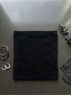 Classic Black Knit Crop Top - Women's Square Pattern